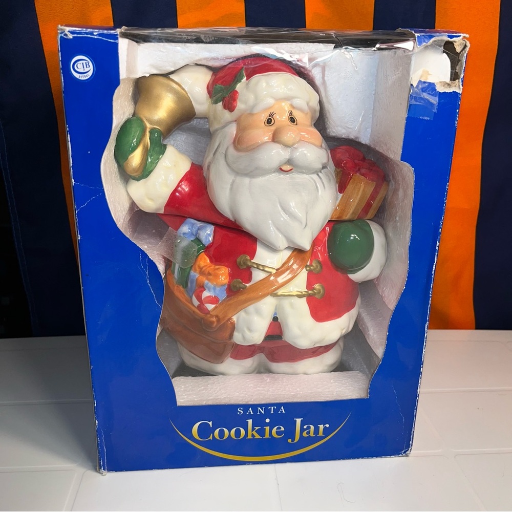 Vintage Santa Cookie Jar 11.25 Inch Ceramic Glossy  Opened Box Rite aid & Corp